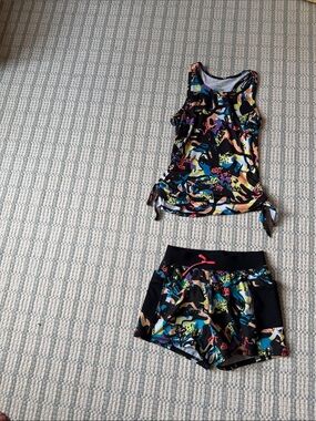 tek gear Black Multicolor Girls' Matching Tank Top & Shorts Set